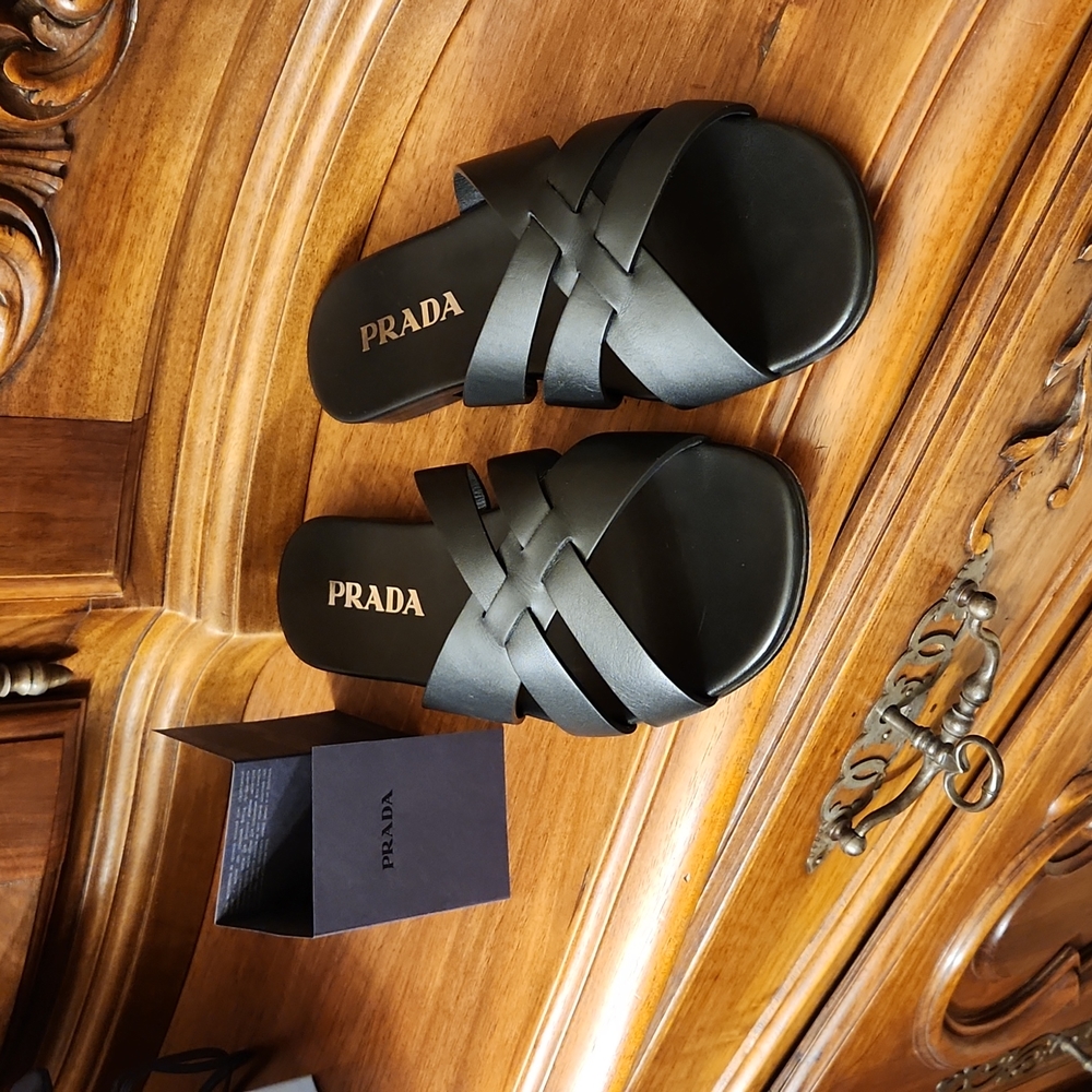 Prada Black Leather Sandals